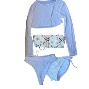 4 Piece Swim Bundle 1 White Swim Top Aerie, 2 Bottoms and 1 Cover Up